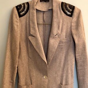 Linen Boyfriend Blazer With Shoulder Pad Details